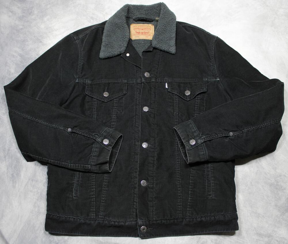 Levi's 70598 Sherpa Lined Black Corduroy Trucker Jacket Men's Large Button Front